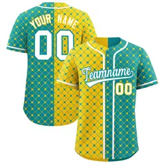Gold Aqua Plaid Split Authentic Baseball Jersey