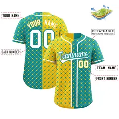 Gold Aqua Plaid Split Authentic Baseball Jersey 2