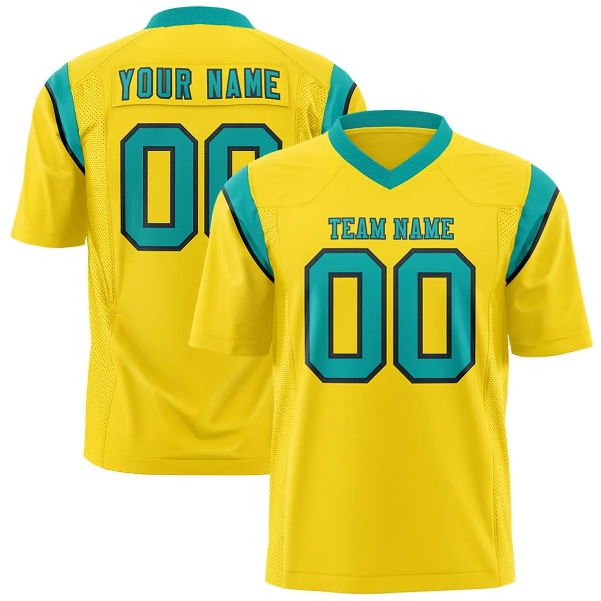 Gold Aqua Shoulder Cut Two-Tone Flag Football Jersey