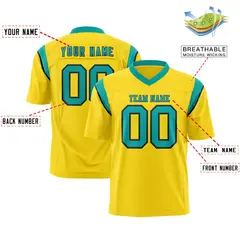 Gold Aqua Shoulder Cut Two-Tone Flag Football Jersey 2