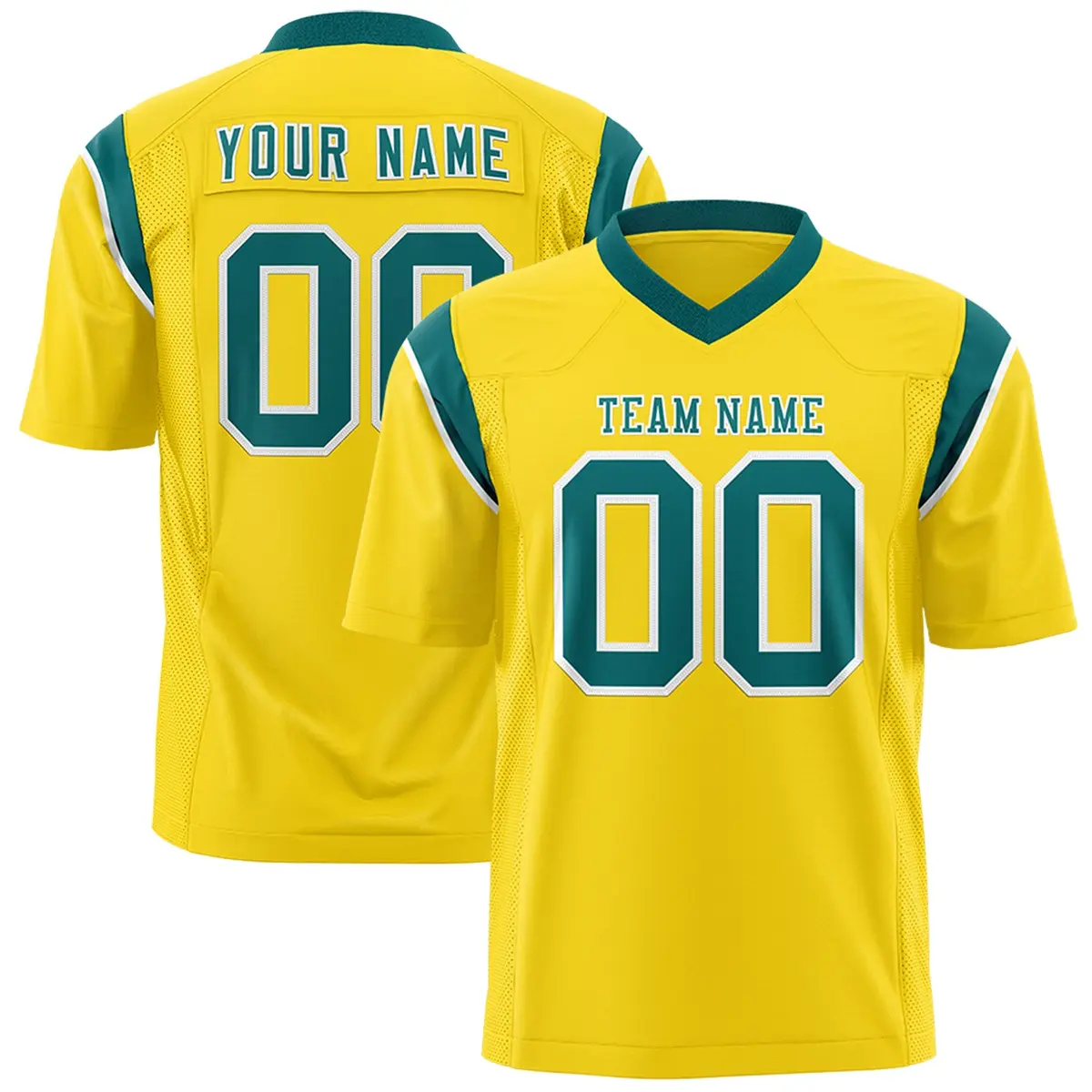 Gold Aqua Shoulder Cut Two-Tone Flag Football Jersey
