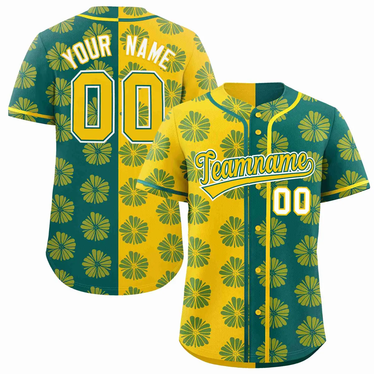 Gold Aqua Split Flower Graffiti Authentic Baseball Jersey
