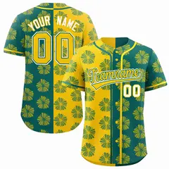 Gold Aqua Split Flower Graffiti Authentic Baseball Jersey 1