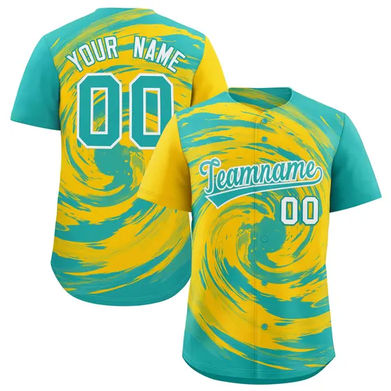 Gold Aqua Swirl Graffiti Pattern Authentic Baseball Jersey