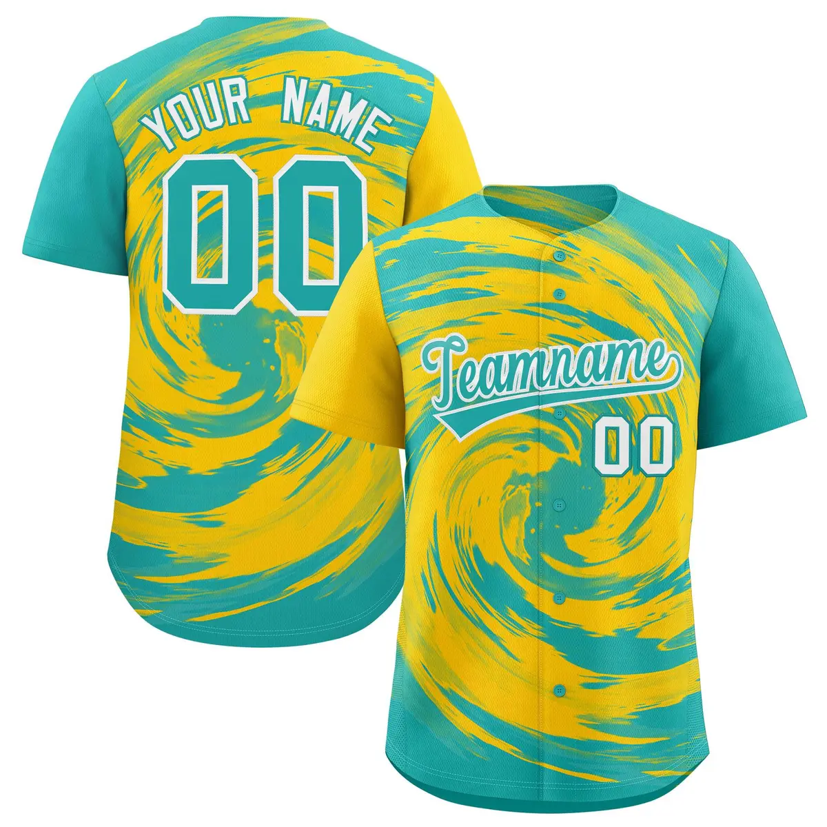 Gold Aqua Swirl Graffiti Pattern Authentic Baseball Jersey