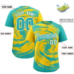 Gold Aqua Swirl Graffiti Pattern Authentic Baseball Jersey 2