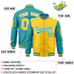Gold Aqua Two-Tone Varsity Letterman Bomber Jacket 2