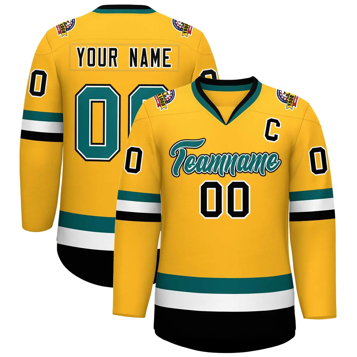 Gold Aqua White-Black Classic Hockey Jersey