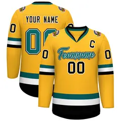 Gold Aqua White-Black Classic Hockey Jersey 1
