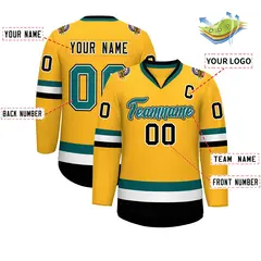 Gold Aqua White-Black Classic Hockey Jersey 2