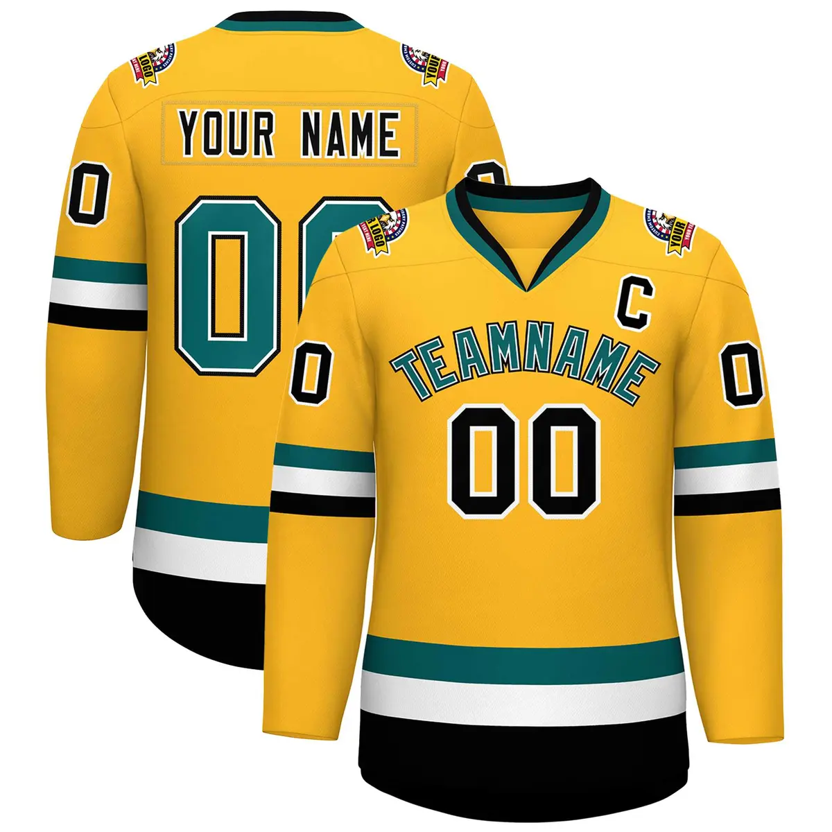Gold Aqua White-Black Classic Hockey Jersey