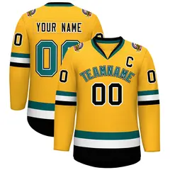 Gold Aqua White-Black Classic Hockey Jersey 1