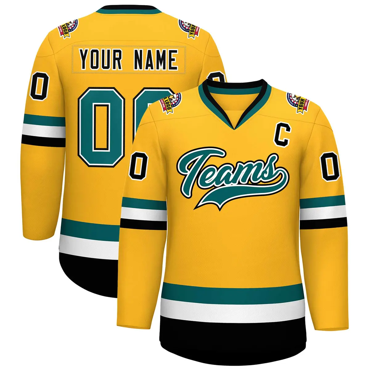 Gold Aqua White-Black Classic Hockey Jersey