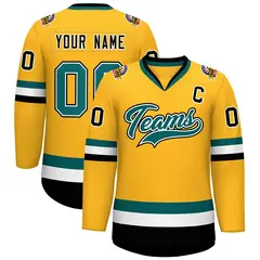 Gold Aqua White-Black Classic Hockey Jersey 1