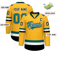 Gold Aqua White-Black Classic Hockey Jersey 2