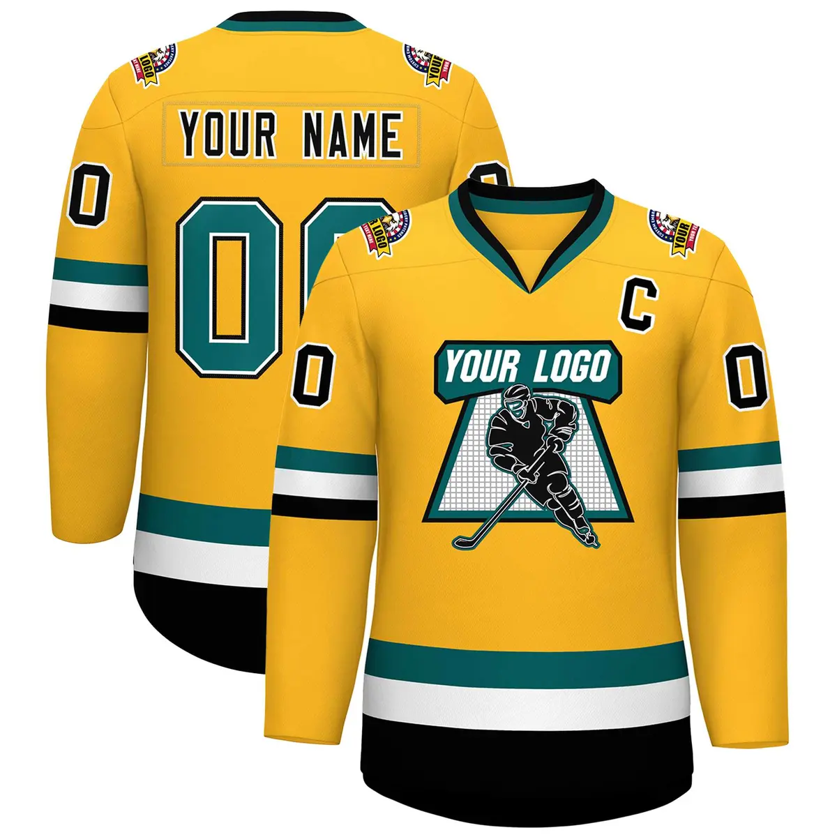 Gold Aqua White-Black Classic Hockey Jersey