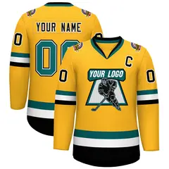 Gold Aqua White-Black Classic Hockey Jersey 1