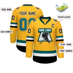 Gold Aqua White-Black Classic Hockey Jersey 2
