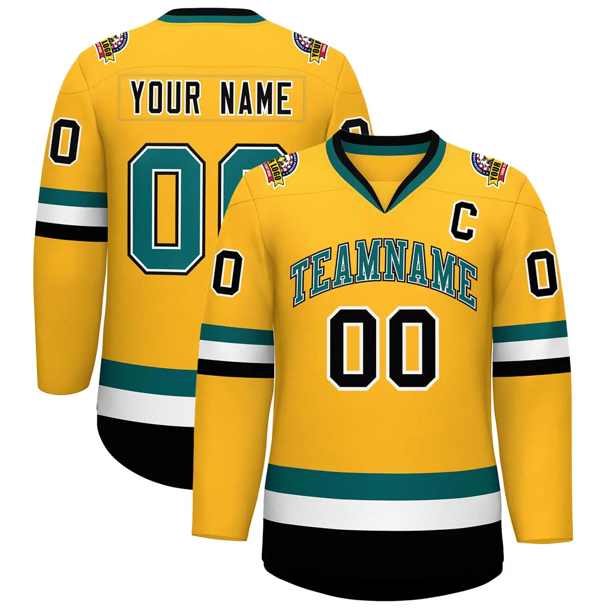 Gold Aqua White-Black Classic Hockey Jersey