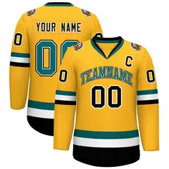 Gold Aqua White-Black Classic Hockey Jersey 1