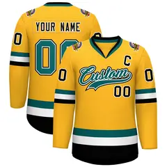 Gold Aqua White-Black Classic Hockey Jersey 1