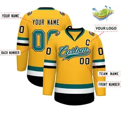 Gold Aqua White-Black Classic Hockey Jersey 2