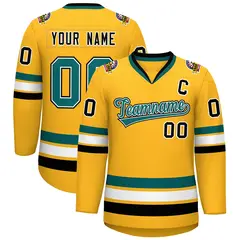Gold Aqua White-Black Classic Hockey Jersey 1