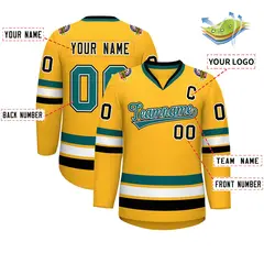 Gold Aqua White-Black Classic Hockey Jersey 2