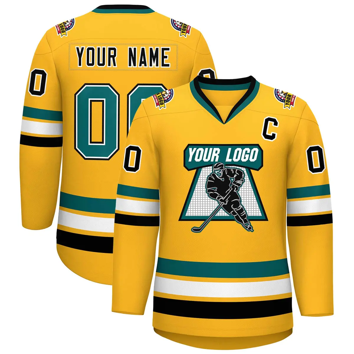 Gold Aqua White-Black Classic Hockey Jersey