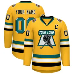 Gold Aqua White-Black Classic Hockey Jersey 1