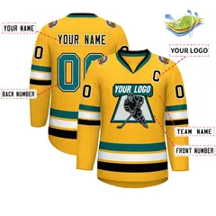Gold Aqua White-Black Classic Hockey Jersey 2