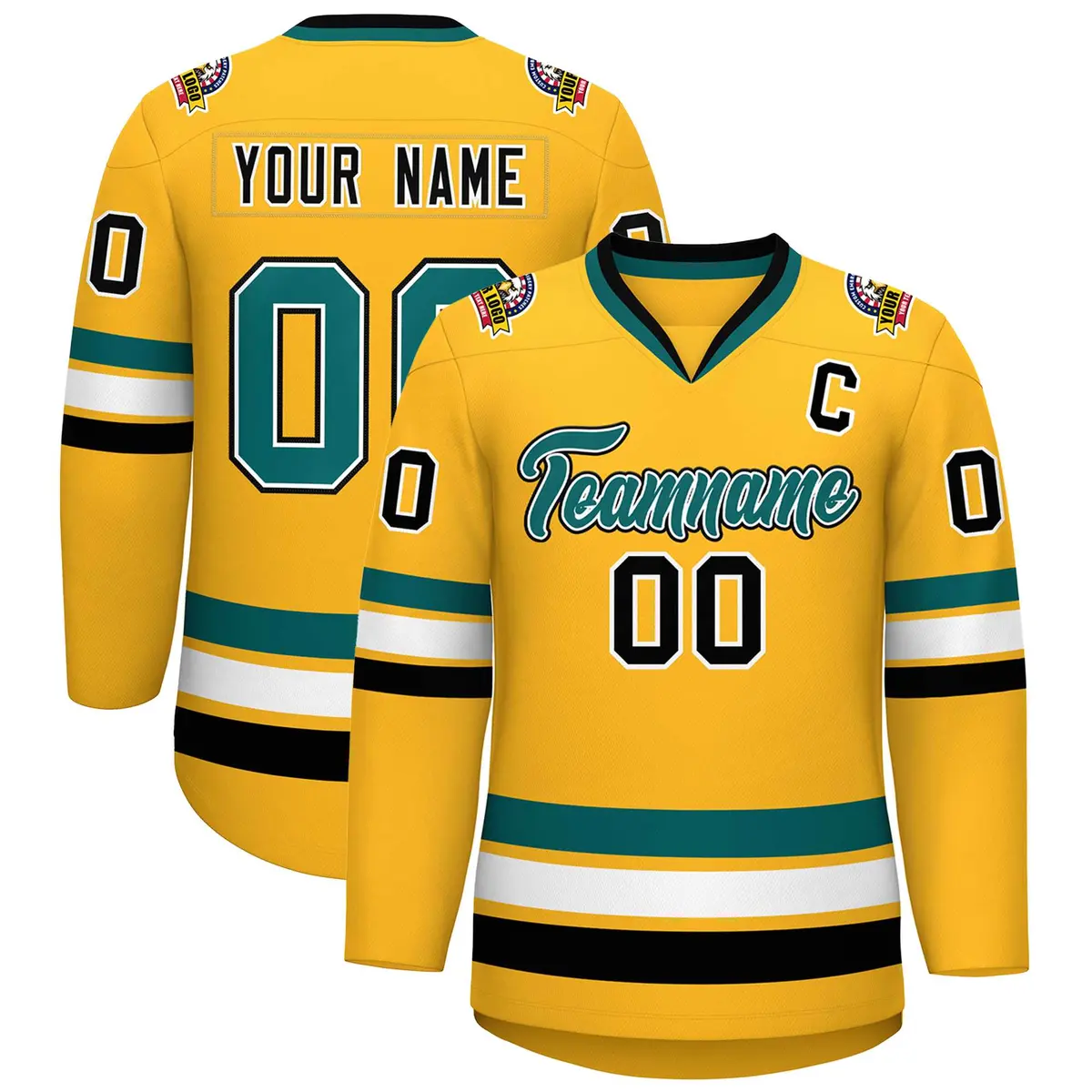 Gold Aqua White-Black Classic Hockey Jersey