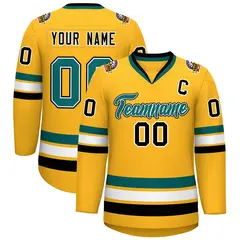 Gold Aqua White-Black Classic Hockey Jersey 1