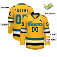 Gold Aqua White-Black Classic Hockey Jersey 2