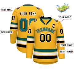 Gold Aqua White-Black Classic Hockey Jersey 2