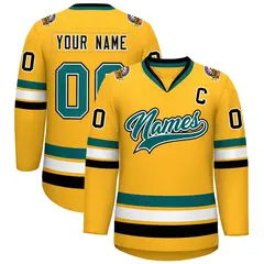 Gold Aqua White-Black Classic Hockey Jersey 1