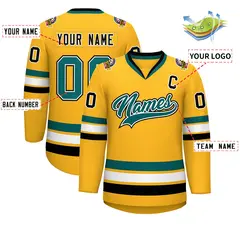 Gold Aqua White-Black Classic Hockey Jersey 2