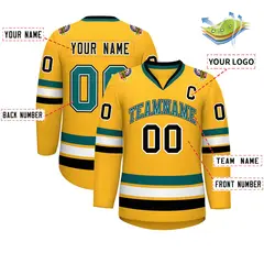 Gold Aqua White-Black Classic Hockey Jersey 2