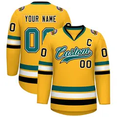Gold Aqua White-Black Classic Hockey Jersey 1