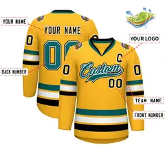 Gold Aqua White-Black Classic Hockey Jersey 2