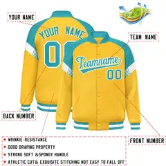 Gold Aqua-White Color Block Varsity Full-Snap Letterman Jacket 2