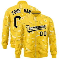 Gold Banana Pattern Varsity Letterman Bomber Jacket