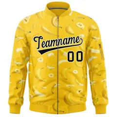 Gold Banana Pattern Varsity Letterman Bomber Jacket 3
