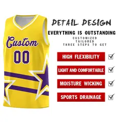 Gold Basketball Kit with Purple Star Pattern and Double Lines 2