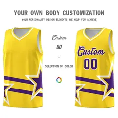 Gold Basketball Kit with Purple Star Pattern and Double Lines 3