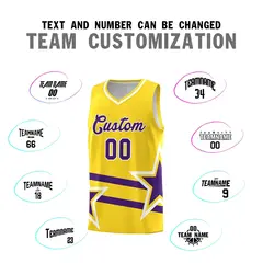 Gold Basketball Kit with Purple Star Pattern and Double Lines 4
