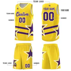 Gold Basketball Kit with Purple Star Pattern and Double Lines 5