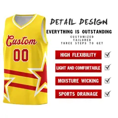 Gold Basketball Kit with Red Star Pattern and Double Lines 2