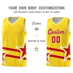 Gold Basketball Kit with Red Star Pattern and Double Lines 3