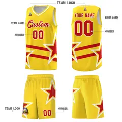 Gold Basketball Kit with Red Star Pattern and Double Lines 5
